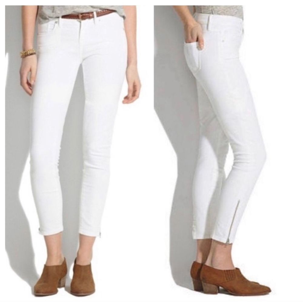 Madewell White Skinny Jeans W/ Ankle Zippers Size 27